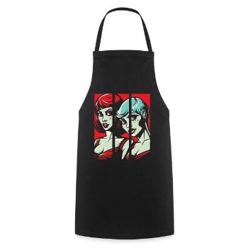 Portrait de bande dessinée de belles copines - Tablier de cuisine - noir - Devant - AI Model Male 185 dark (185cm)