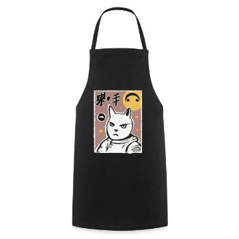 A vintage cartoon space kitten - Cooking Apron - black - Front - AI Model Male 185 dark (185cm)