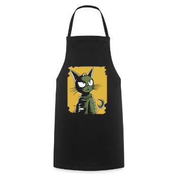 Vintage Retro Cartoon Katze - Kochschürze - Schwarz - Vorne - AI Model Male 185 dark (185cm)