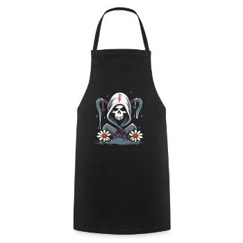 Flower Power of the Cartoon Grim Reaper - Cooking Apron - black - Front - AI Model Male 185 dark (185cm)