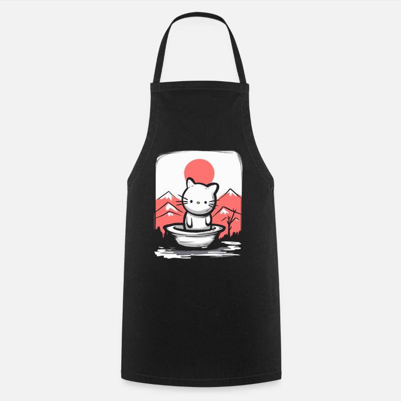 Japan under red sun, is a cute cat - Cooking Apron - black