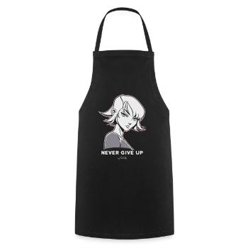 Niemals aufgeben, Anime Manga Cartoon Frau - Kochschürze - Schwarz - Vorne - AI Model Male 185 dark (185cm)