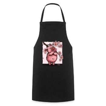 Offended Japanese Sakura Flowers Pig - Cooking Apron - black - Front - AI Model Male 185 dark (185cm)