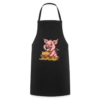 Fast Food Pommes Fritten Burger Schwein - Kochschürze - Schwarz - Vorne - AI Model Male 185 dark (185cm)