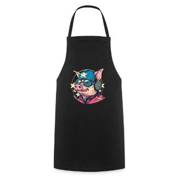 Cochon de dessin animé pilote cool et résistant - Tablier de cuisine - noir - Devant - AI Model Male 185 dark (185cm)