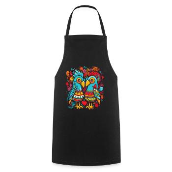 Two Lovers: Candy-Colored Birds with Heart - Cooking Apron - black - Front - AI Model Male 185 dark (185cm)