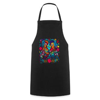 Chickens in a colorful, whimsical world of love - Cooking Apron - black - Front - AI Model Male 185 dark (185cm)