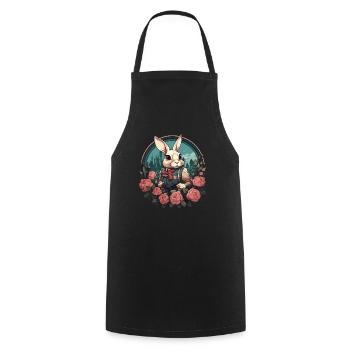 Lapin avec des roses - Tablier de cuisine - noir - Devant - AI Model Male 185 dark (185cm)