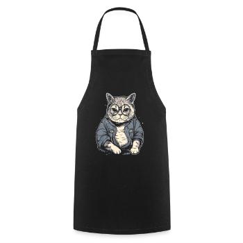 Elderly, intelligent granny or grandpa cat with glasses - Cooking Apron - black - Front - AI Model Male 185 dark (185cm)