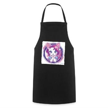 Comic Anime Cat Looking At You - Cooking Apron - black - Front - AI Model Male 185 dark (185cm)