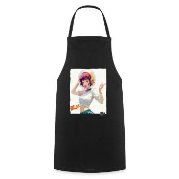 Funny Astronaut Girl Says Hello - Cooking Apron - black - Front - AI Model Male 185 dark (185cm)
