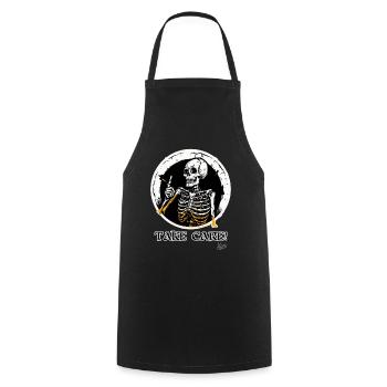 Skeleton Skull Council: Watch out! - Cooking Apron - black - Front - AI Model Male 185 dark (185cm)