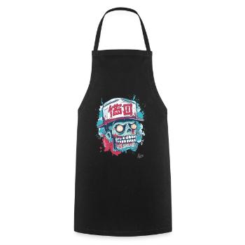 Funny Japanese Streetwear: Zombie Skull - Cooking Apron - black - Front - AI Model Male 185 dark (185cm)