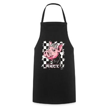 Japanese rocker: Bosozoku pig - Cooking Apron - black - Front - AI Model Male 185 dark (185cm)
