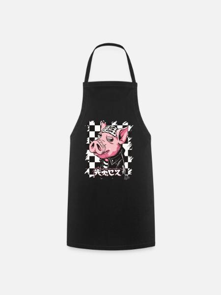 Japanese rocker: Bosozoku pig - Cooking Apron - black