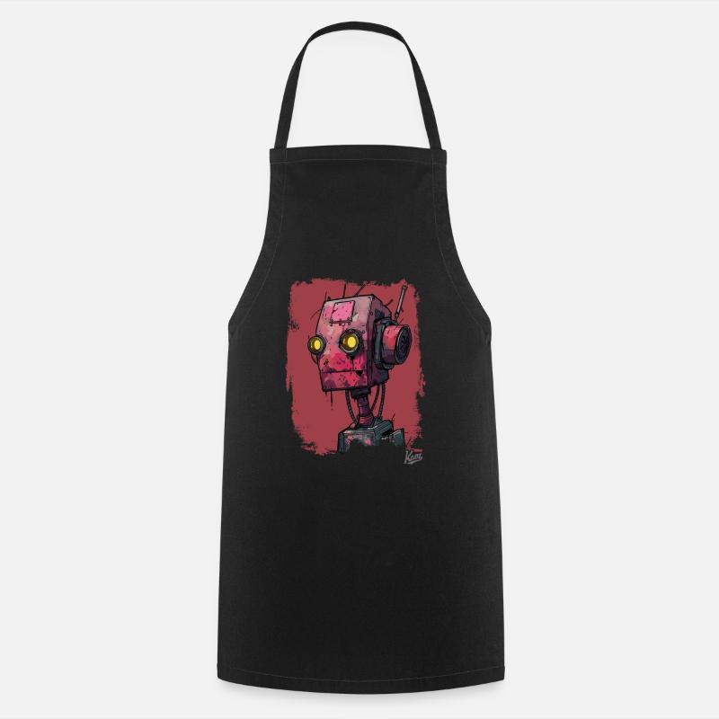 Robot de ferraille rouge triste - Tablier de cuisine - noir