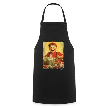 Vintage Propaganda: Boy Eats Healthy Food - Cooking Apron - black - Front - AI Model Male 185 dark (185cm)