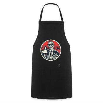 Pouce levé Momie squelette : tout ira bien - Tablier de cuisine - noir - Devant - AI Model Male 185 dark (185cm)