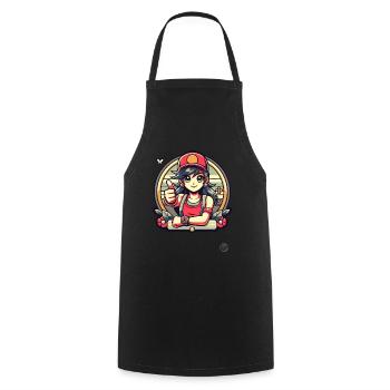 Pouce vers le haut Fille de dessin animé - Tablier de cuisine - noir - Devant - AI Model Male 185 dark (185cm)
