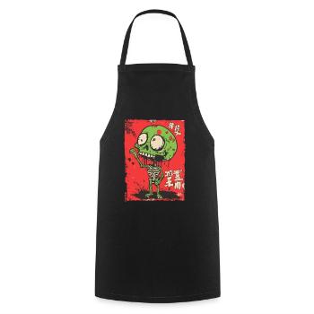 Cute Green Zombie Skeleton - Cooking Apron - black - Front - AI Model Male 185 dark (185cm)
