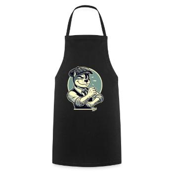 Retro Dapper Cartoon Hund im Stil der 1920er - Kochschürze - Schwarz - Vorne - AI Model Male 185 dark (185cm)