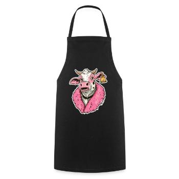 Fashionable Fashion Cow in Pink Jacket - Cooking Apron - black - Front - AI Model Male 185 dark (185cm)
