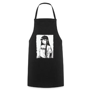 Japanese Cartoon Girl and Politics - Cooking Apron - black - Front - AI Model Male 185 dark (185cm)