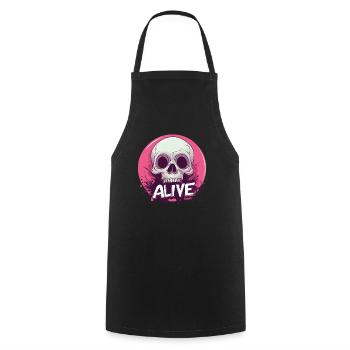 Skelett „Alive“ – Ironischer Totenkopf - Kochschürze - Schwarz - Vorne - AI Model Male 185 dark (185cm)