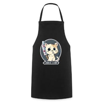 Neko Chef - Chat effronté avec couteau de chef - Tablier de cuisine - noir - Devant - AI Model Male 185 dark (185cm)