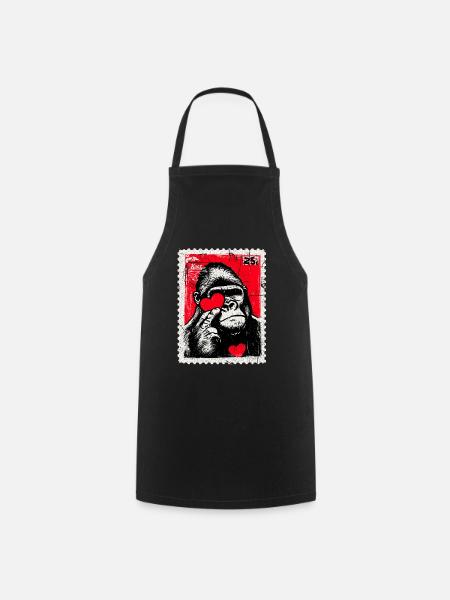 Gorille au cœur – L’amour comme timbre-poste - Tablier de cuisine - noir