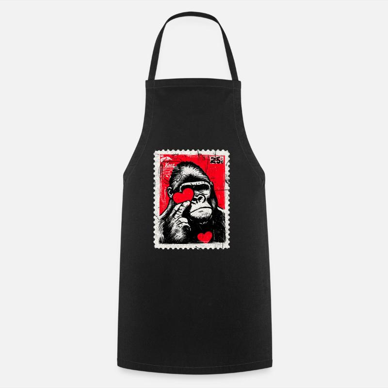 Gorille au cœur – L’amour comme timbre-poste - Tablier de cuisine - noir