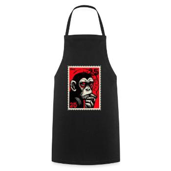 Cool monkey on postage stamp - Cooking Apron - black - Front - AI Model Male 185 dark (185cm)