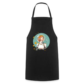 Astronautin mit rotem Haar im All - Kochschürze - Schwarz - Vorne - AI Model Male 185 dark (185cm)