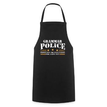 Grammar Police - English Teacher - Cooking Apron - black - Front - AI Model Male 185 dark (185cm)