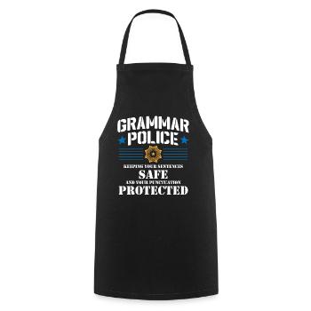 Grammar Police - English Teacher - Cooking Apron - black - Front - AI Model Male 185 dark (185cm)