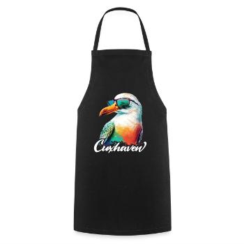 Cuxhaven Urlaub coole bunte Möwe mit Sonnenbrille - Kochschürze - Schwarz - Vorne - AI Model Male 185 dark (185cm)