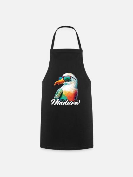 Madeira Urlaub coole bunte Möwe mit Sonnenbrille - Kochschürze - Schwarz