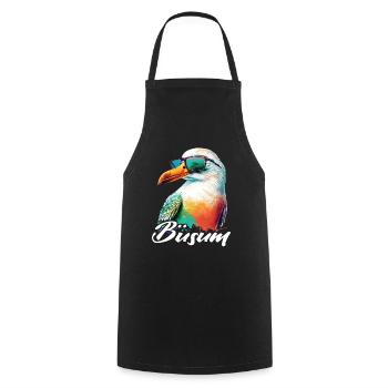 Büsum Urlaub coole bunte Möwe mit Sonnenbrille - Kochschürze - Schwarz - Vorne - AI Model Male 185 dark (185cm)