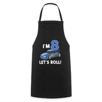 Children's birthday car racing car / 8 years - Cooking Apron - black - Front - AI Model Male 185 dark (185cm)
