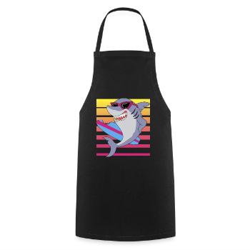 Shark surfboard, funny surfer design - Cooking Apron - black - Front - AI Model Male 185 dark (185cm)