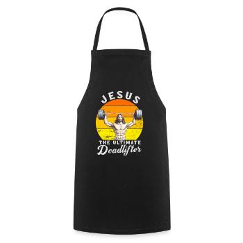 Jésus L’ultime soulevé de terre rétro Jésus - Tablier de cuisine - noir - Devant - AI Model Male 185 dark (185cm)