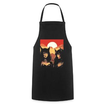 Japan, Red Sun, Cats, Ears, Girls - Cooking Apron - black - Front - AI Model Male 185 dark (185cm)