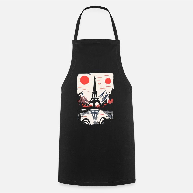 Japan Red Sun and Paris - Cooking Apron - black