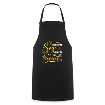 D’abord je suis aigre puis je suis bonbon sucré - Tablier de cuisine - noir - Devant - AI Model Male 185 dark (185cm)
