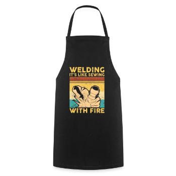 Welding Like Sewing With Fire Metal Structure Welding - Cooking Apron - black - Front - AI Model Male 185 dark (185cm)