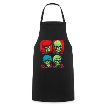Image de dessin animé Pop Art de crânes et de Roses - Tablier de cuisine - noir - Devant - AI Model Male 185 dark (185cm)