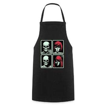 Pop Art Skull and Red Hair - Cooking Apron - black - Front - AI Model Male 185 dark (185cm)