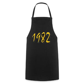 BIRTHDAY YEAR 1982 - Cooking Apron - black - Front - AI Model Male 185 dark (185cm)