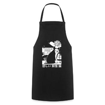 The Sad Japanese Yokai Cat - Cooking Apron - black - Front - AI Model Male 185 dark (185cm)