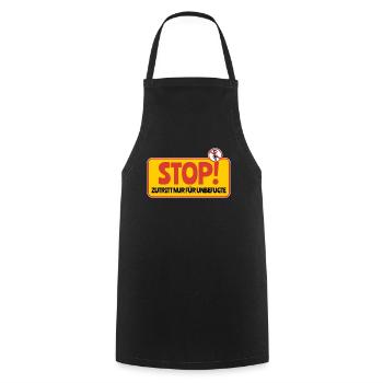 lustiges Schild, Stop, Zutritt nur für Unbefugte - Kochschürze - Schwarz - Vorne - AI Model Male 185 dark (185cm)
